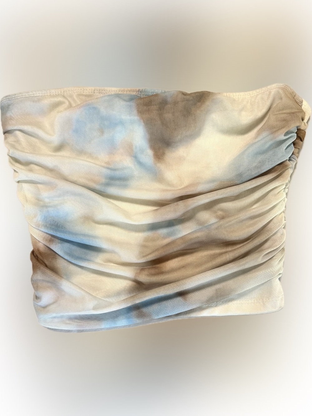 🤍 Abstract Ruched Mesh Strapless Tube Top | Size Small